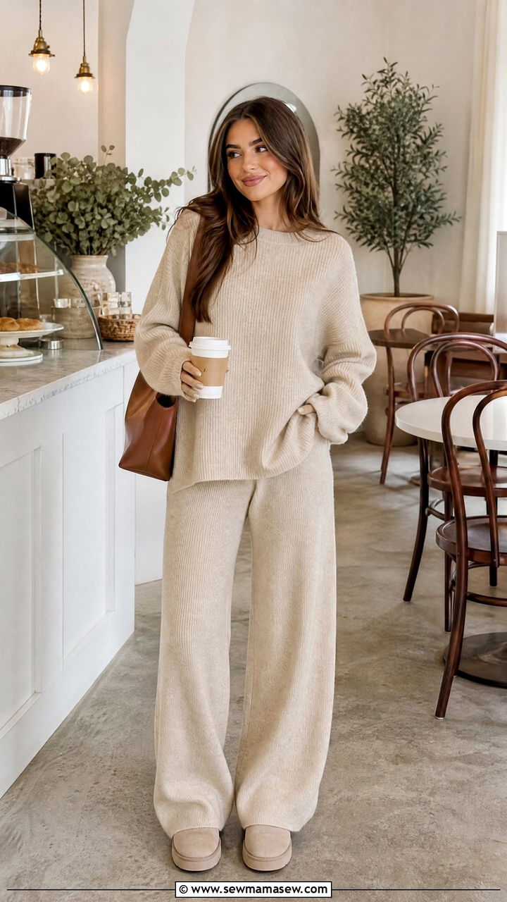 Relaxed Sweater and Wide Leg Pants Set - 25 Matching set outfit ideas modest