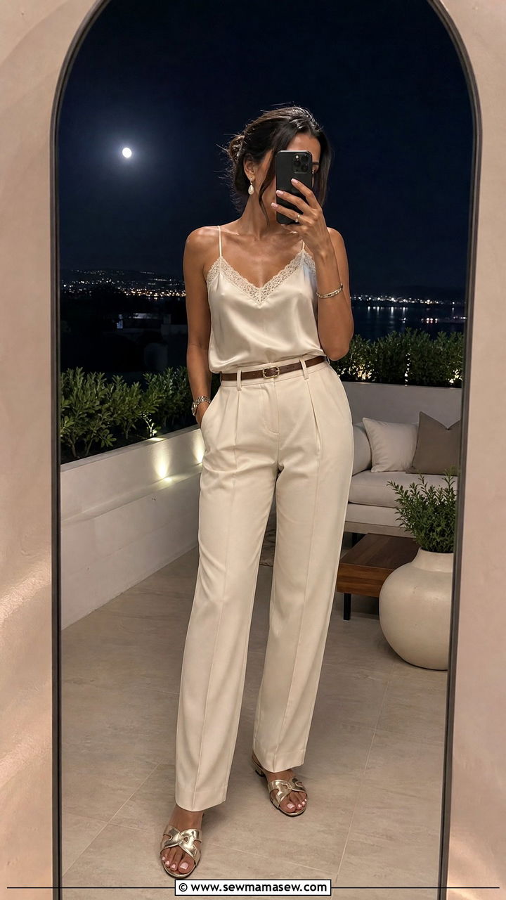 Relaxed Tailored Trousers with Silk Camisole - 30 Greek island outfits
