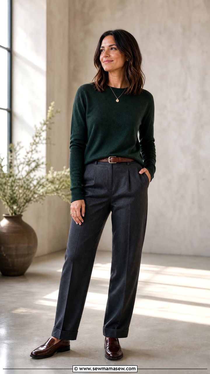 Relaxed Tailored Trousers with a Cashmere Sweater and Loafers - 25 Keynote speaker outfit ideas