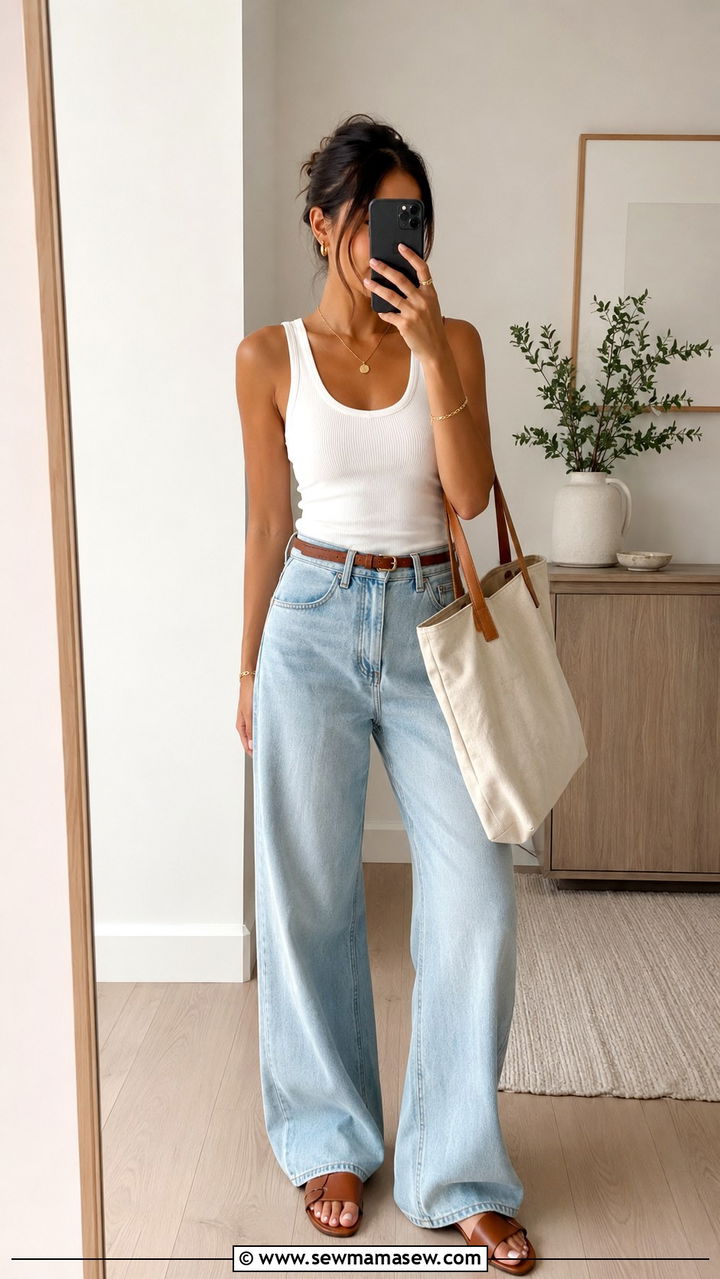 Relaxed Tank And Wide Leg Jeans - 30 Spring brunch outfit ideas 2026
