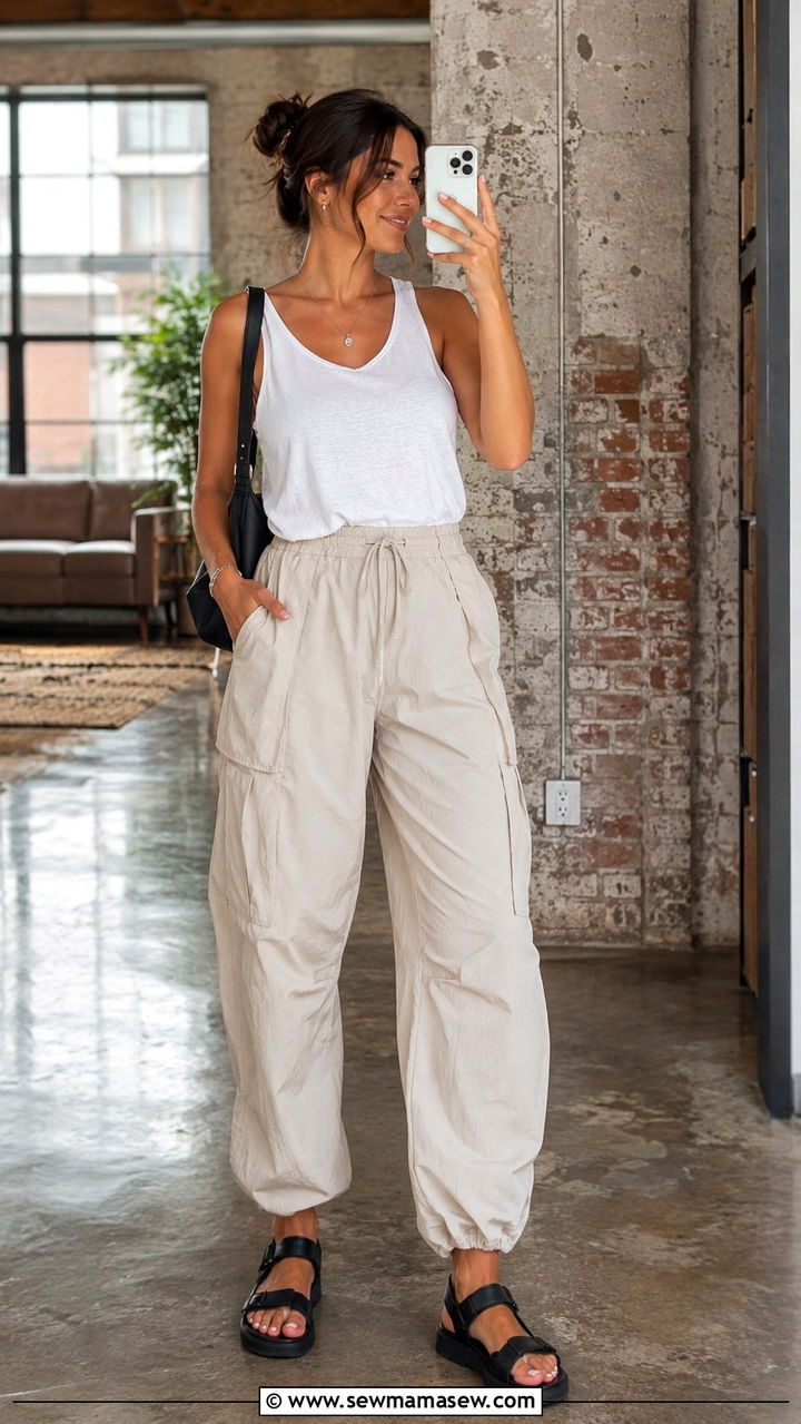 Relaxed Tank and Parachute Pants - 30 Petite casual outfit ideas