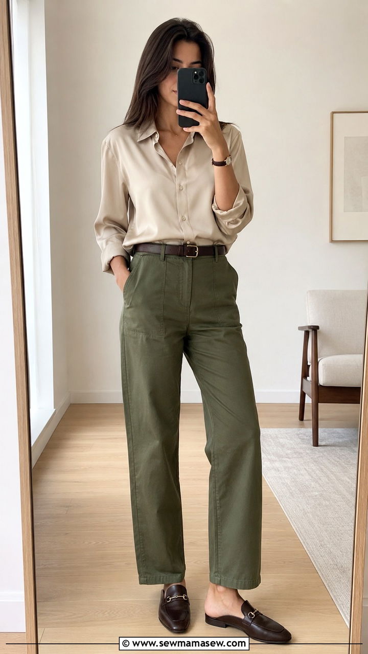 Relaxed Utility Trousers With A Silk Blouse - 25 Ageless outfit ideas 2026