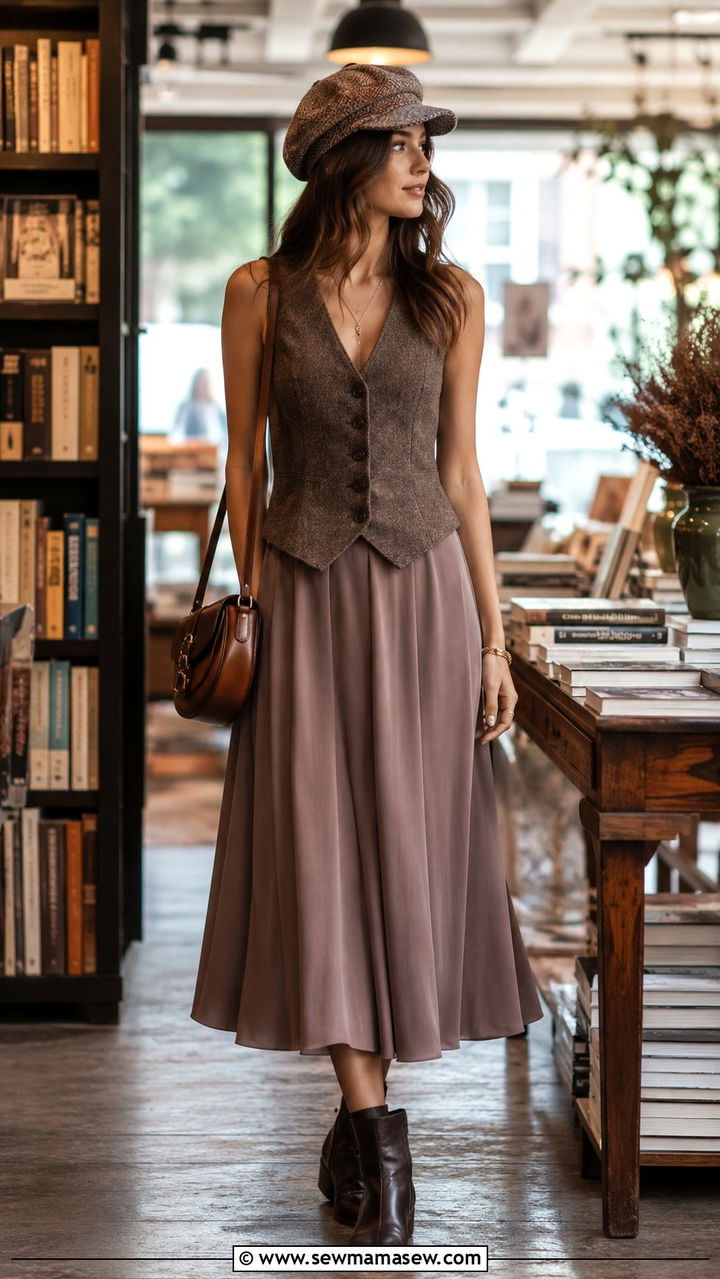 Relaxed Waistcoat And Midi Skirt Outfit - 20 poetcore outfits 2026