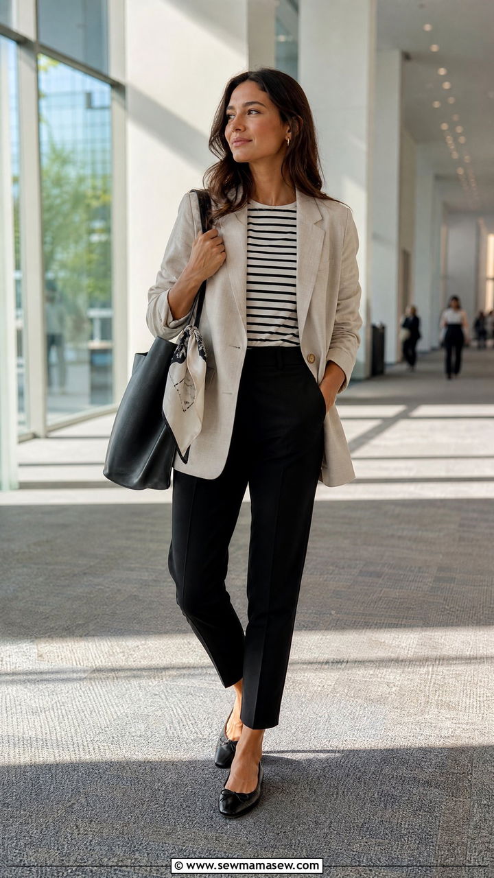 Relaxed blazer and ankle trousers with ballet flats - 35 Marketing conference outfit ideas