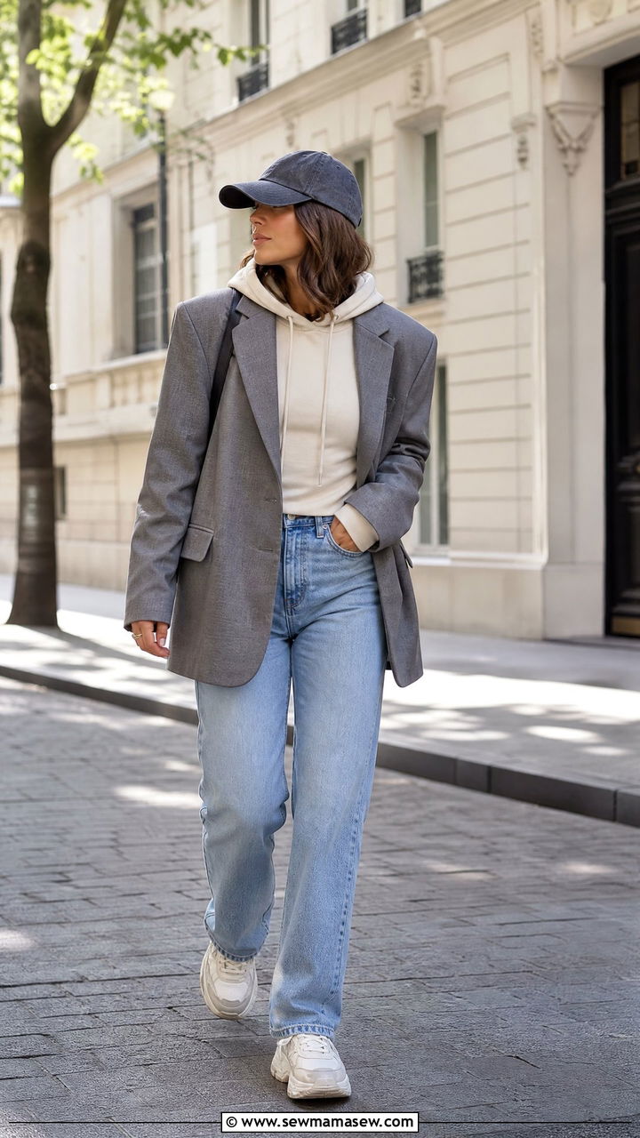 Relaxed blazer over hoodie outfit - 35 Layering outfits for changing weather