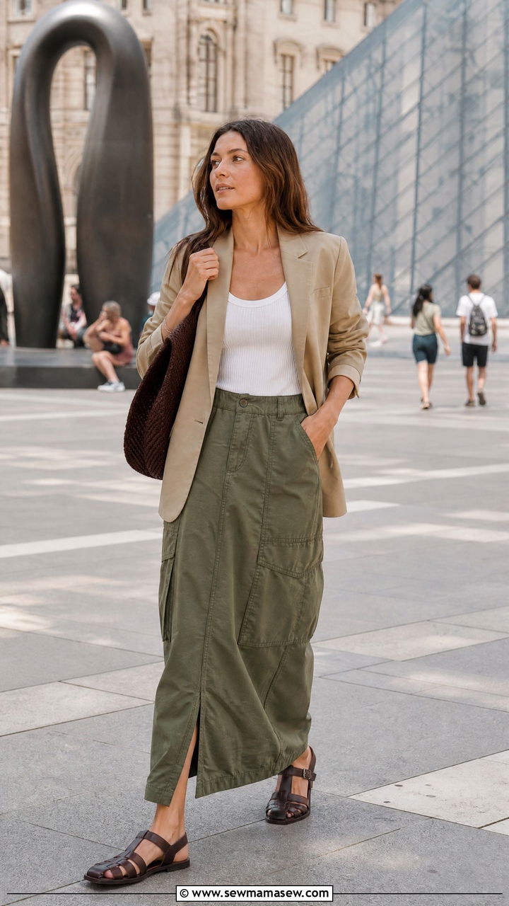 Relaxed blazer with cargo maxi skirt and tank - 25 How to style a blazer in summer