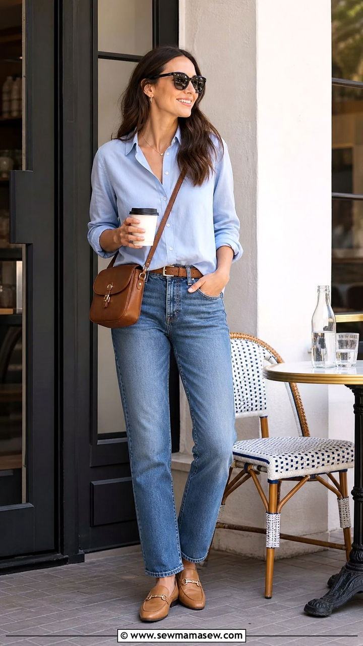 Relaxed button down straight jeans spring brunch - 40 Spring brunch outfits