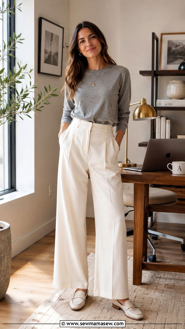 Relaxed crewneck and wide leg trousers - 30 Cute work from home outfits