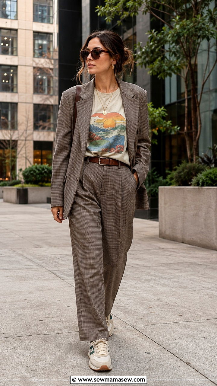 Relaxed fit suit with a vintage tee and sneakers - 20 Eclectic grandpa outfit ideas 2026