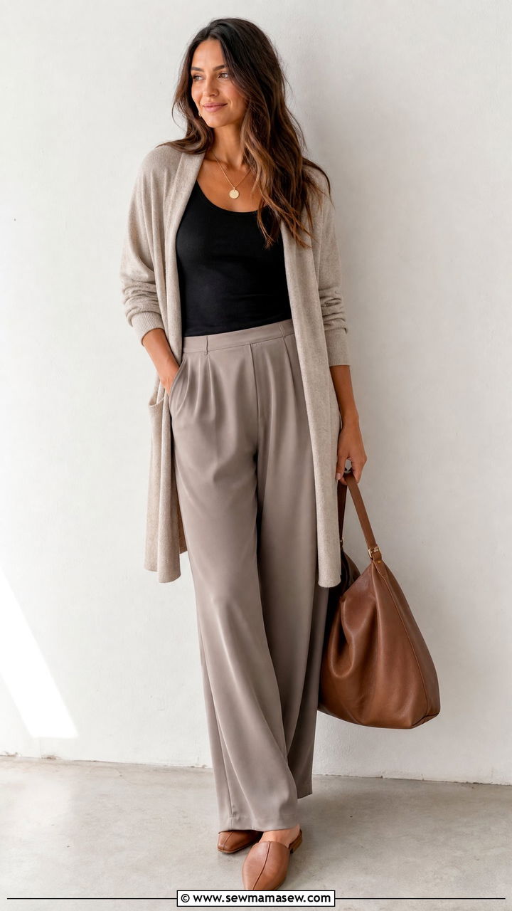 Relaxed fit trousers with a long cardigan - 25 Business casual outfits with pants