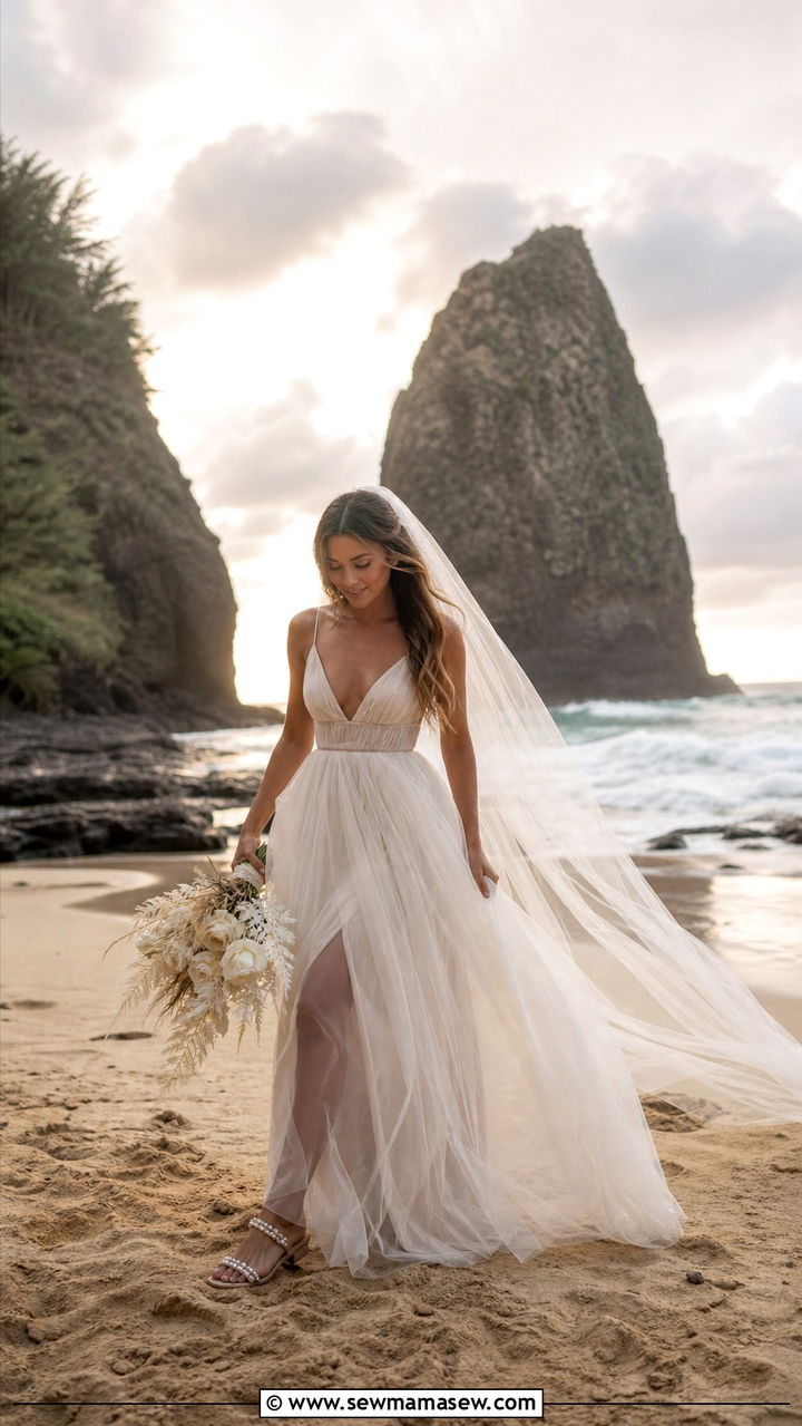 Relaxed tulle maxi dress for a beach elopement - 40 What to wear in Kauai