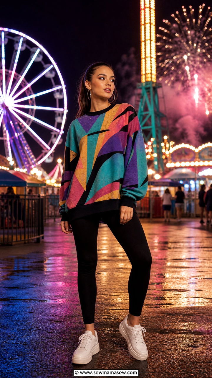 Retro Disney Logo Sweatshirt With Leggings And Platform Sneakers - 40 Disney trip outfit ideas