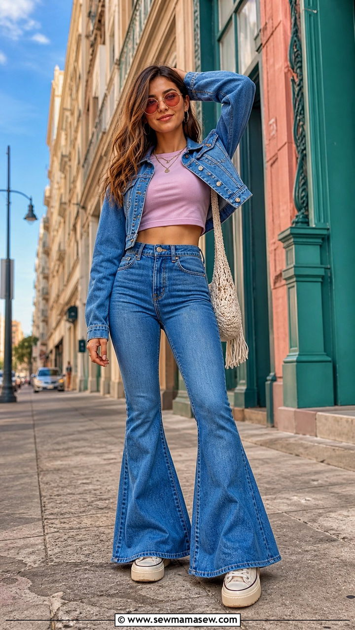 Retro Flared Jeans and Platform Sneakers Concert Outfit - 40 Concert outfit ideas