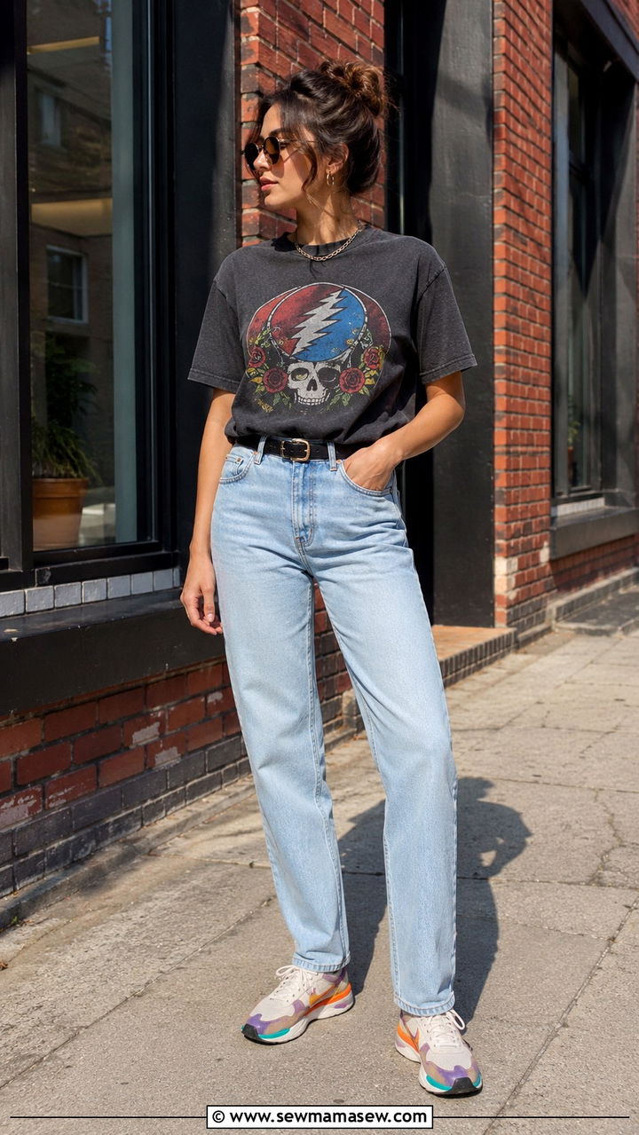Retro Graphic Tee With Light Wash Straight Leg Jeans - 25 Vintage outfit ideas 2026
