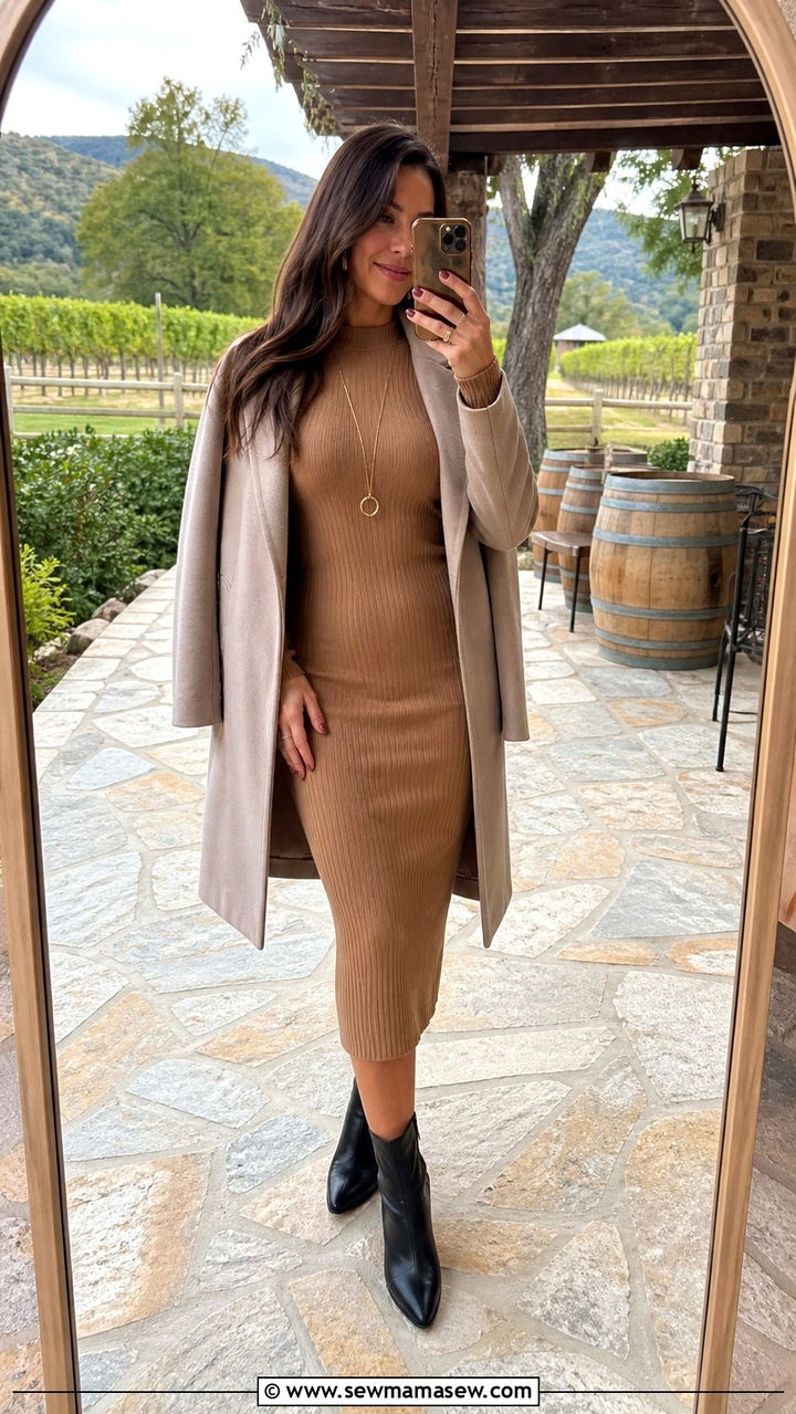 Ribbed Bodycon Knit Dress with Ankle Boots - 20 30th birthday outfit ideas