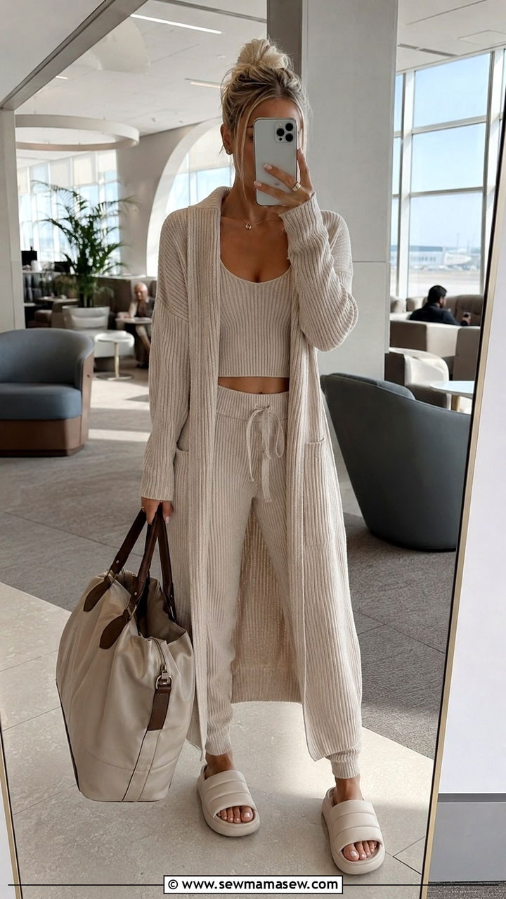 Ribbed Cardigan Lounge Set With Matching Joggers - 20 How to style a cardigan for travel