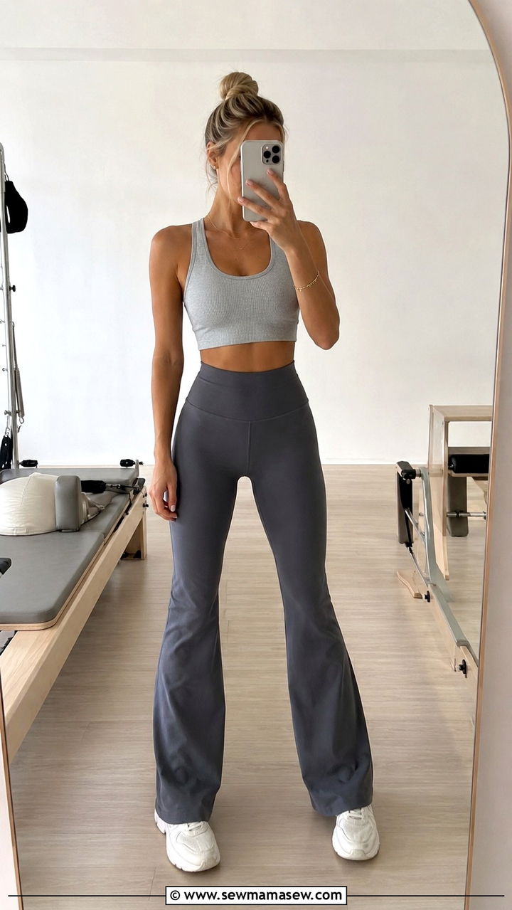 Ribbed Crop Tank Top High Waist Flare Pants Pilates - 25 Pilates outfit ideas with tank top