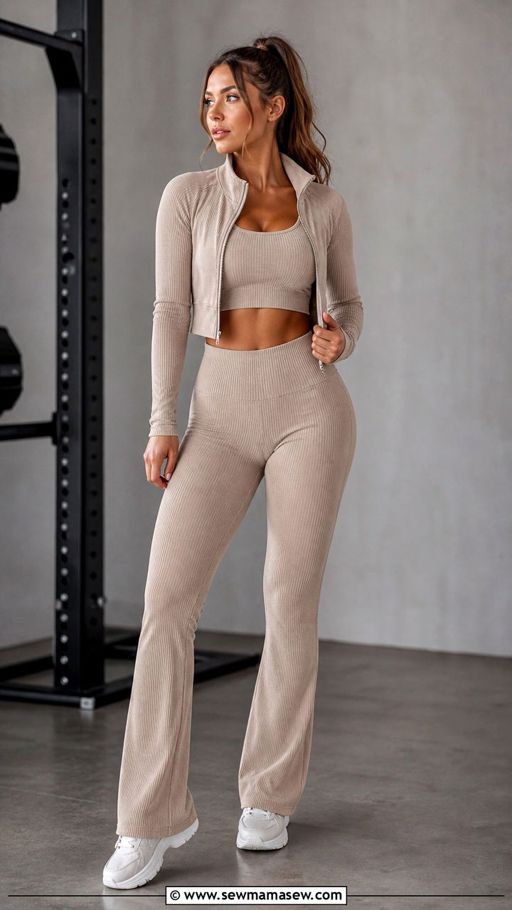 Ribbed Crop Top With Flared Leggings And A Crop Jacket - 40 casual crop top outfits