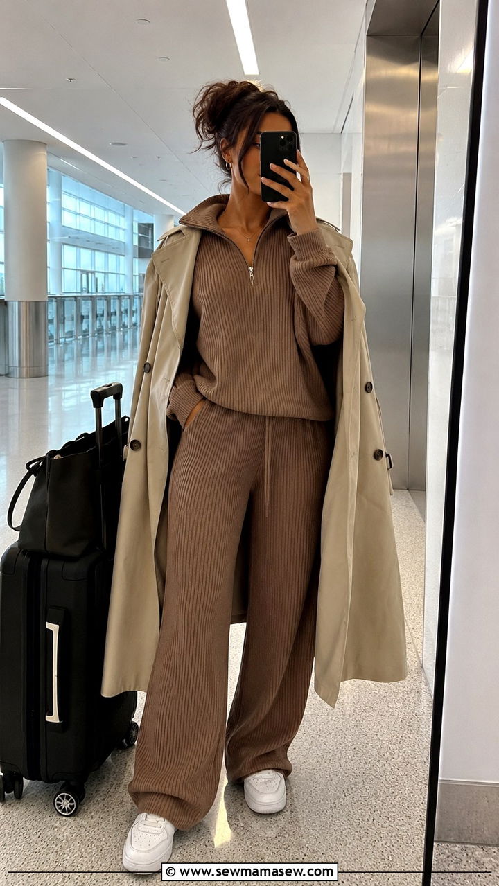 Ribbed Knit Co Ord Set Airport Outfit - 25 Airport outfit ideas with co-ord set