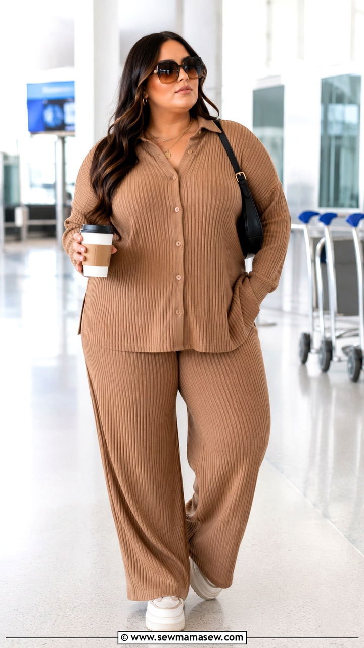 Ribbed Knit Co Ord Set with Platform Sneakers - 25 Plus size outfit ideas for 14-16