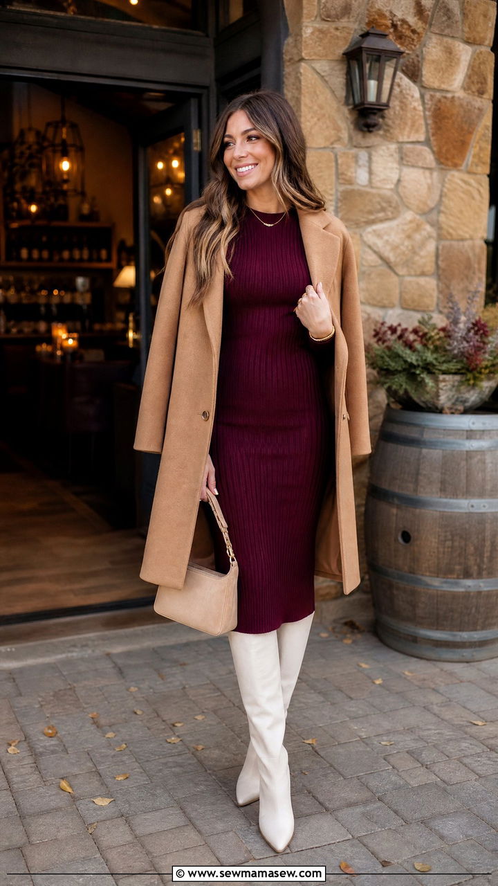 Ribbed Knit Dress Birthday Outfit With Cream Boots - 30 Cute birthday outfits