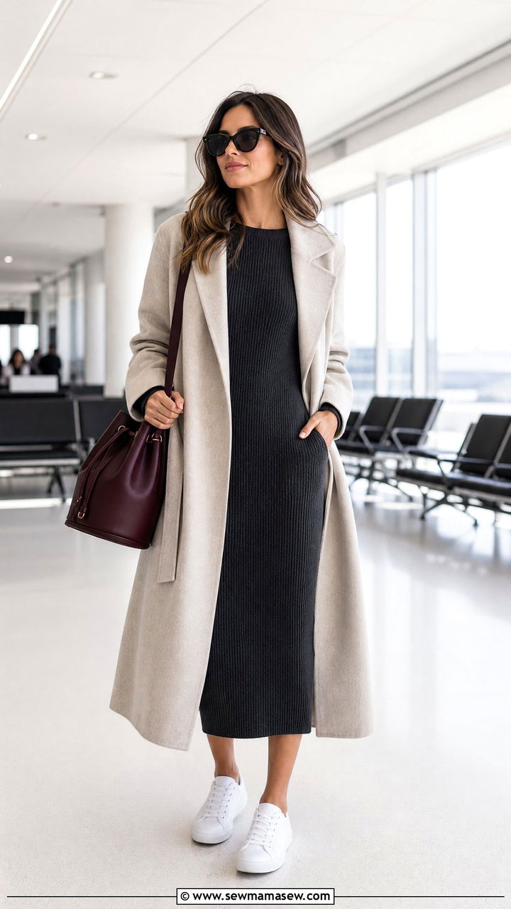 Ribbed Knit Dress Travel Outfit - 25 Jet setter outfit ideas