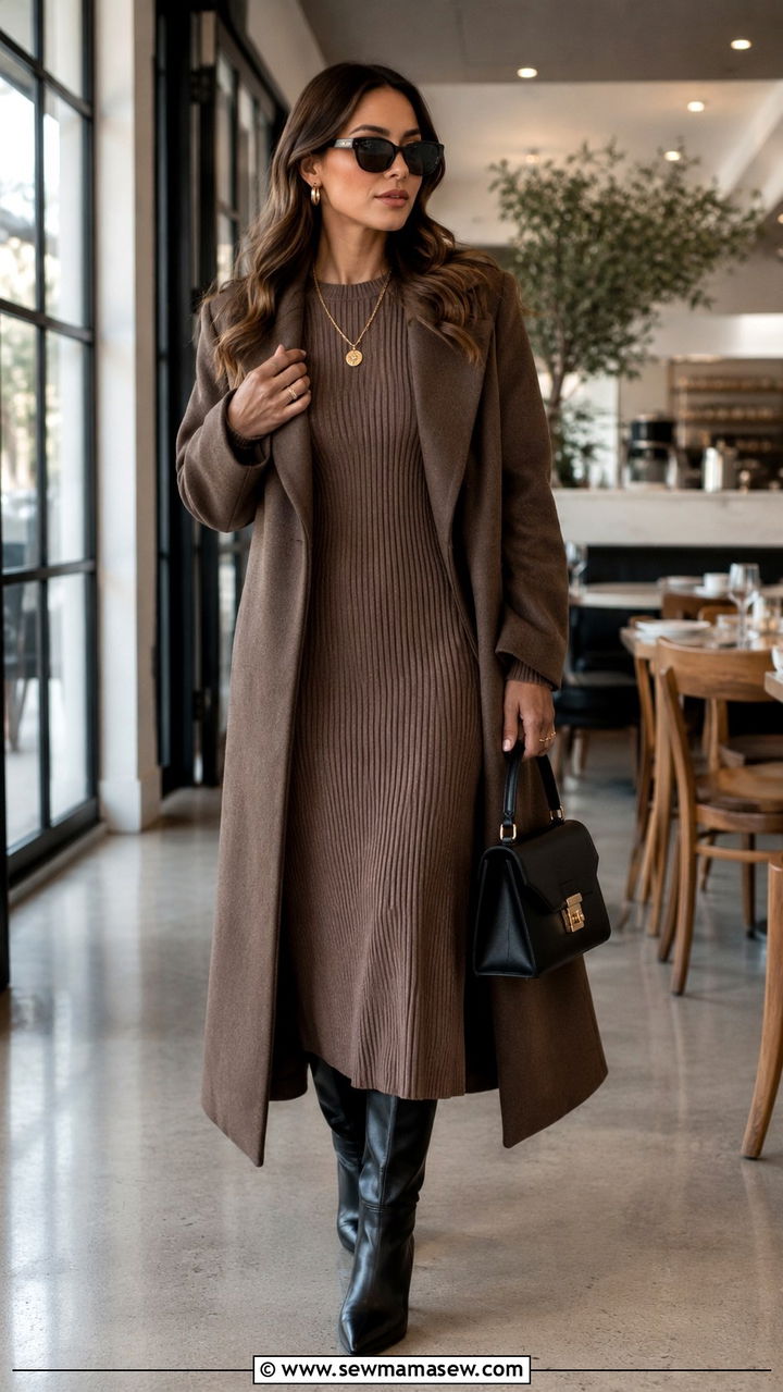 Ribbed Knit Dress With Knee High Boots Brunch - 30 brunch outfits 2026