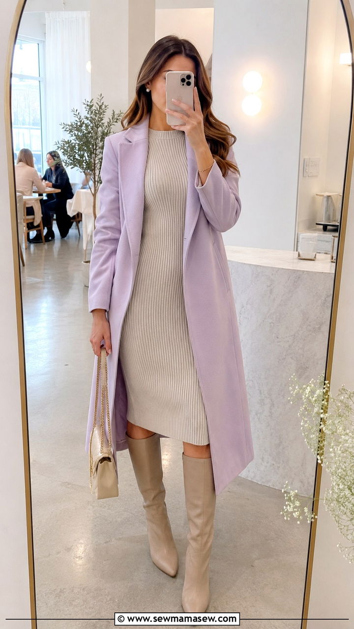 Ribbed Knit Dress With Pastel Coat Birthday Outfit - 25 birthday outfits 2026