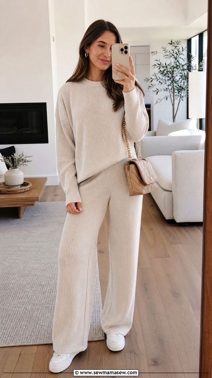 Ribbed Knit Lounge Set Outfit - 25 Loungewear matching set outfit ideas