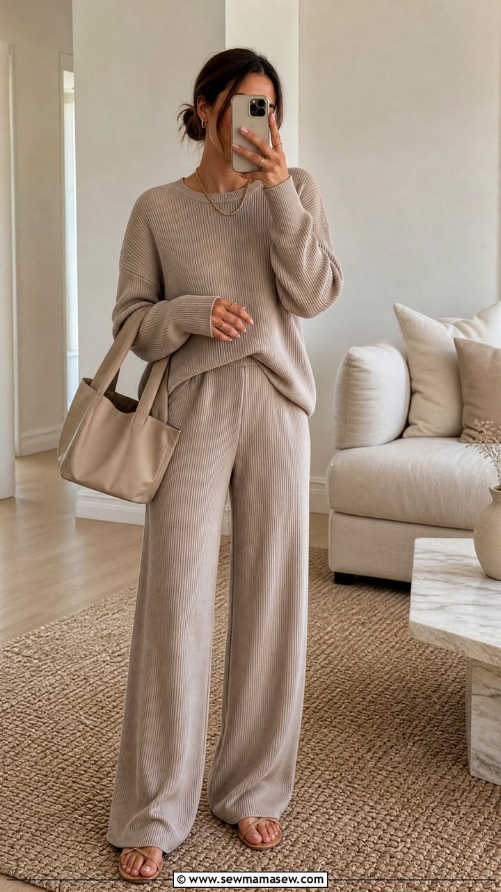 Ribbed Knit Matching Set - 30 clean girl outfits inspo