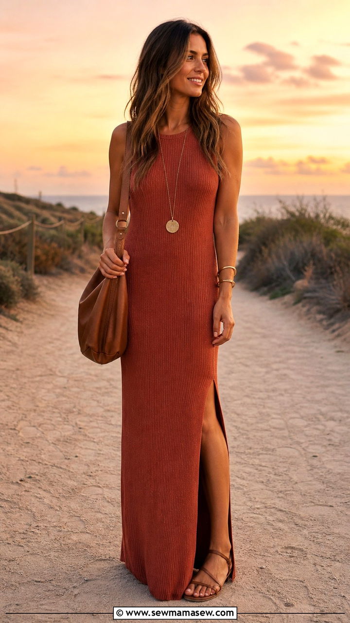 Ribbed Knit Maxi Dress Outfit - 40 Cozy summer outfits