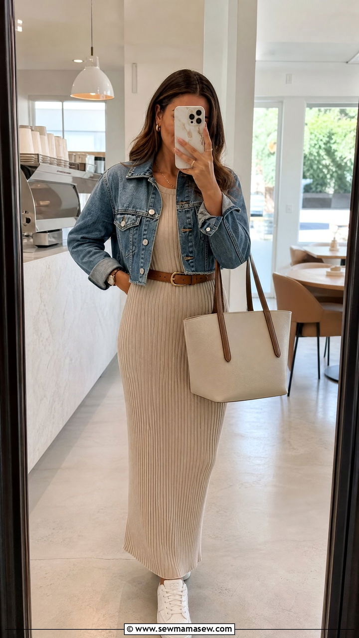 Ribbed Knit Maxi Dress Outfit - 35 maxi dress outfits inspo
