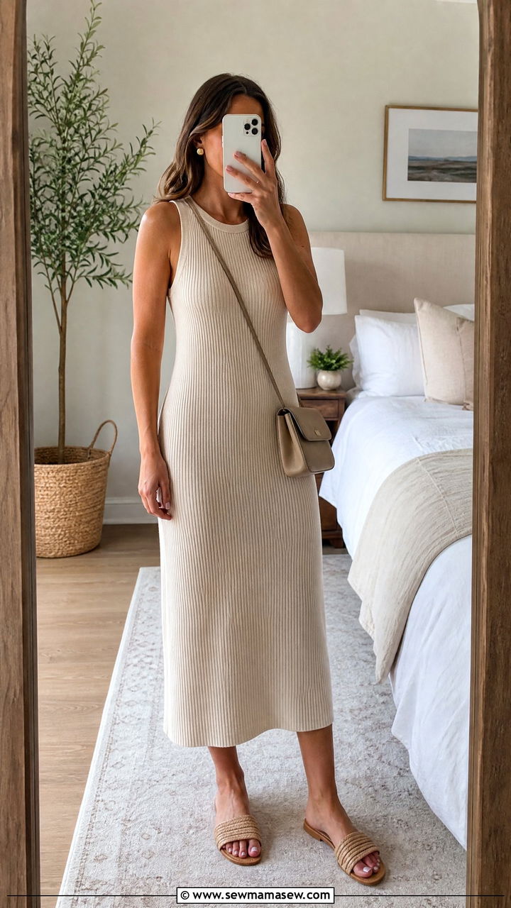 Ribbed Knit Midi Dress Outfit - 30 summer everyday outfits for women
