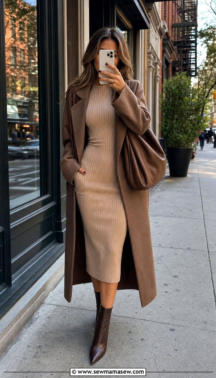 Ribbed Knit Midi Dress With Ankle Boots - 25 Cute outfits for hourglass figure