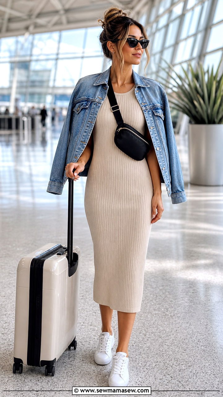Ribbed Knit Midi Dress With Sneakers - 40 Beach vacation outfit ideas