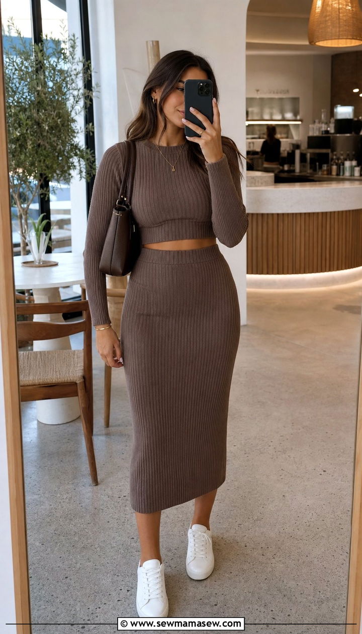 Ribbed Knit Set With Sneakers - 35 Casual brunch outfits