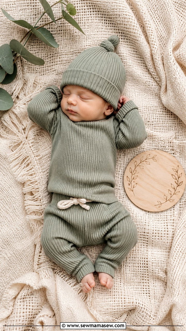 Ribbed Knit Set With Wooden Milestone Disc - 20 Baby announcement outfit ideas