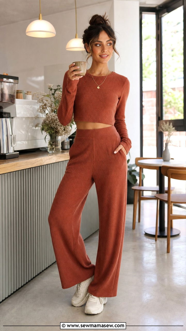 Ribbed Knit Set and Running Sneakers Outfit - 25 Sporty chic outfit ideas running
