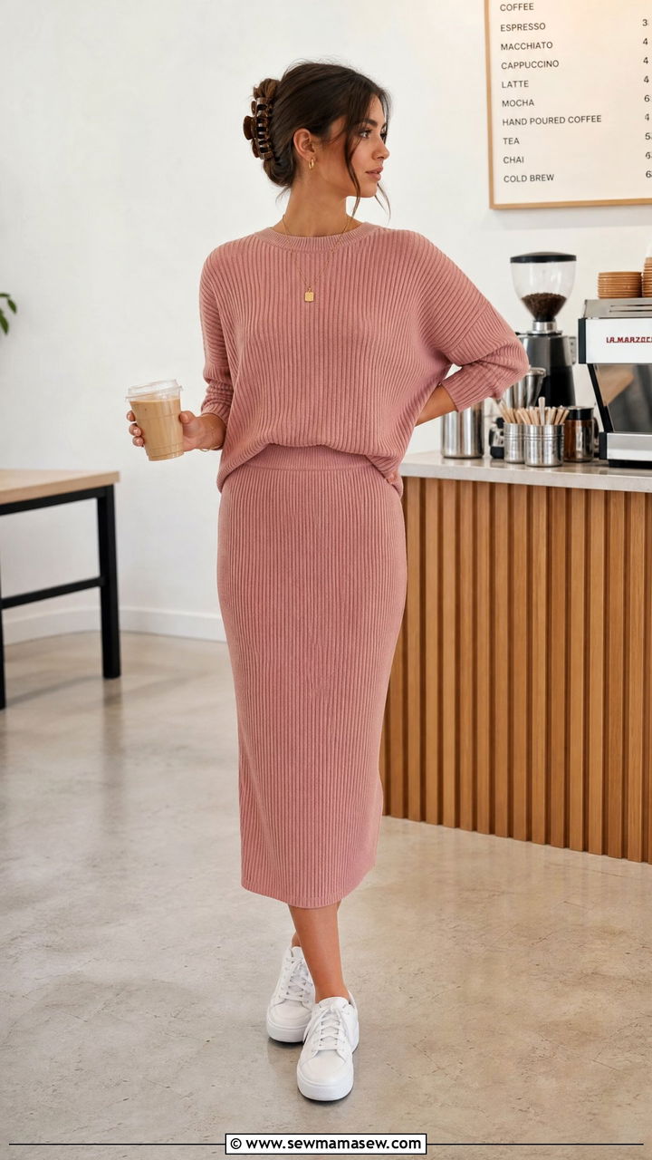 Ribbed Knit Set with Sneakers - 30 Cute outfits for teens