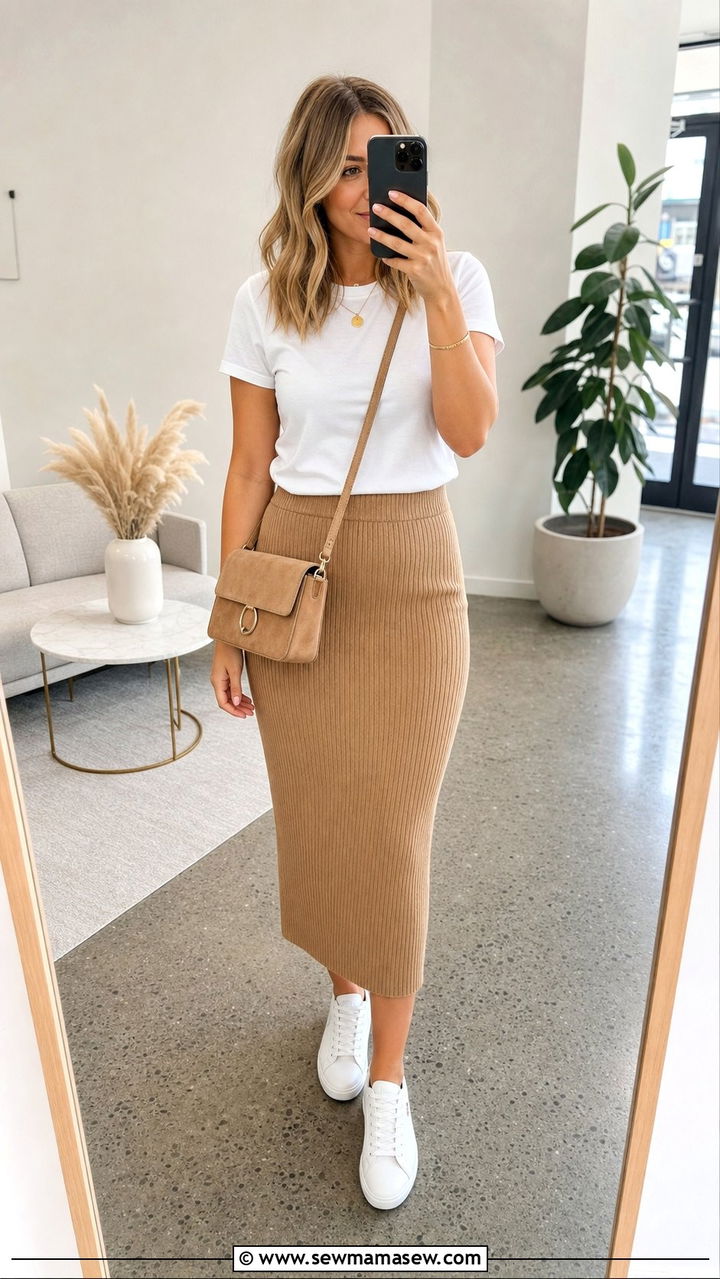 Ribbed Knit Skirt and Simple Tee Dance Mom - 25 Dance mom outfit ideas