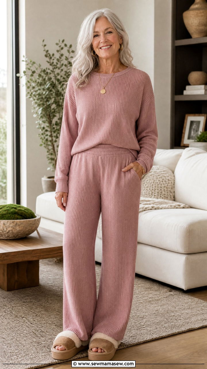 Ribbed Knit Two Piece Lounge Set - 25 Loungewear outfit ideas for women over 50