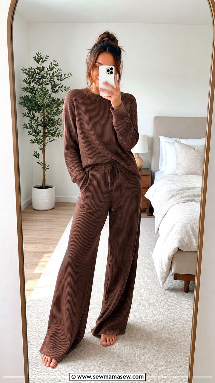 Ribbed Knit Two Piece Lounge Set - 25 Modest loungewear outfit ideas