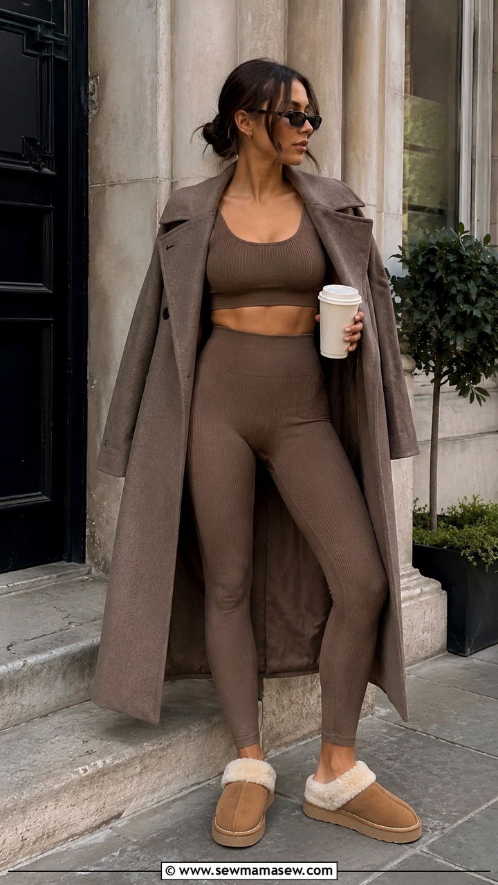 Ribbed Leggings With Matching Knit Crop Top - 25 Yoga outfit ideas with crop top