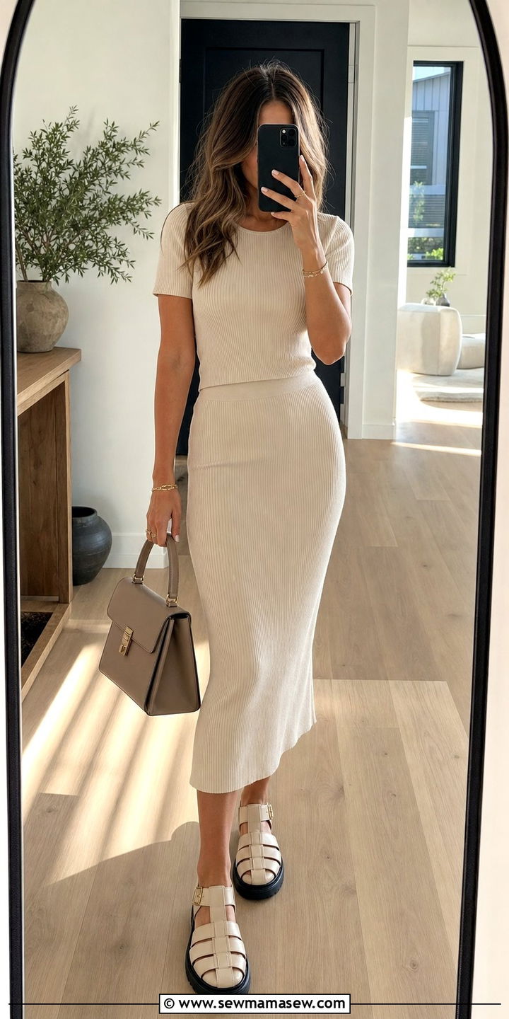 Ribbed Lounge Set In Bone Outfit - 25 errands outfits aesthetic
