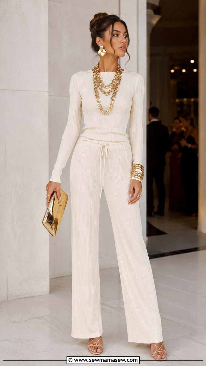 Ribbed Matching Set With Statement Jewelry - 30 Ribbed matching set outfit ideas