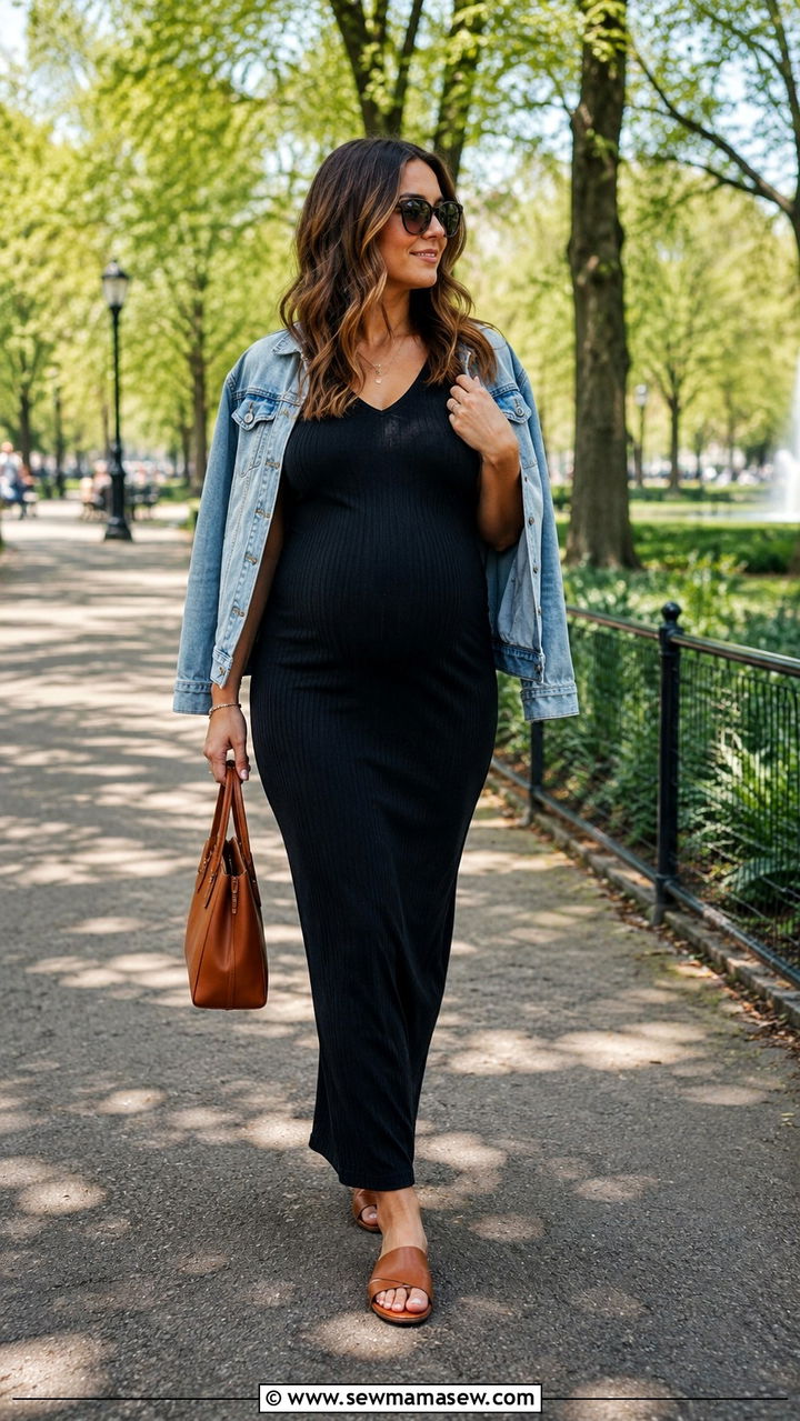 Ribbed Maxi Dress and Slide Sandals Outfit - 30 spring outfits for postpartum women