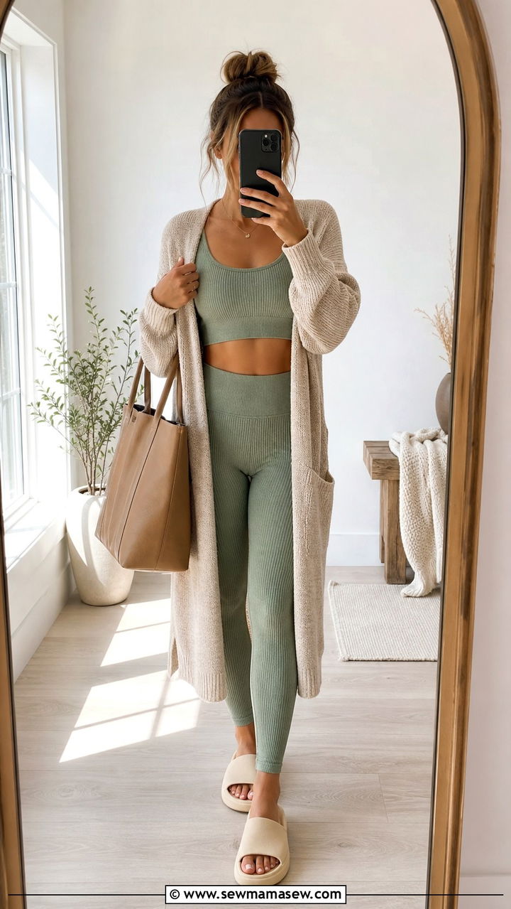 Ribbed Seamless Yoga Set With Cardigan - 40 Yoga girl outfit ideas
