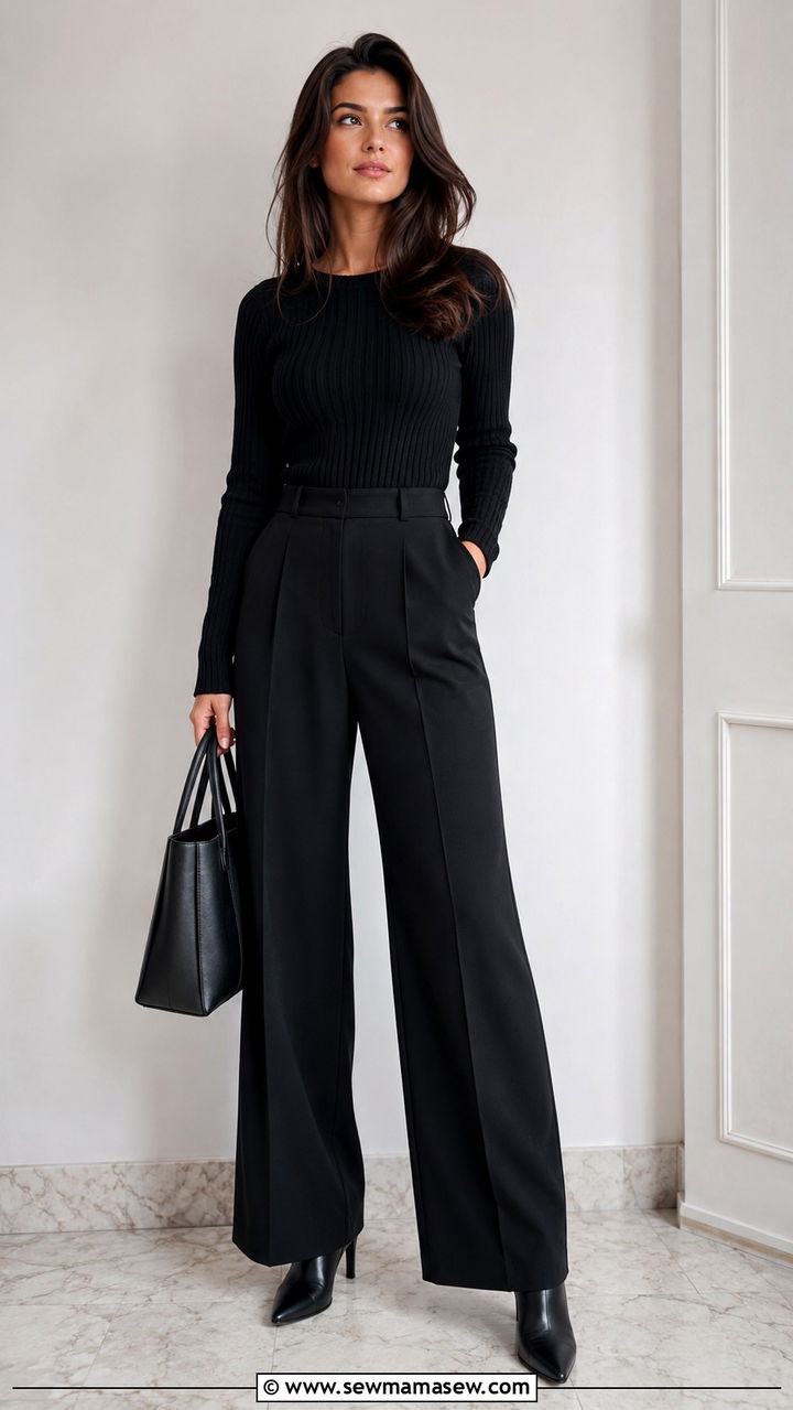 Ribbed Sweater With Wide Leg Pants - 25 Wide leg pants outfit ideas with a sweater