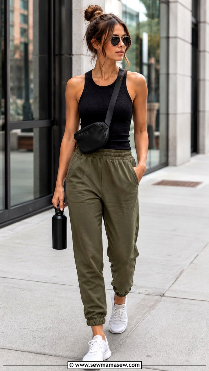 Ribbed Tank And Relaxed Joggers Outfit - 25 Mom uniform outfit ideas
