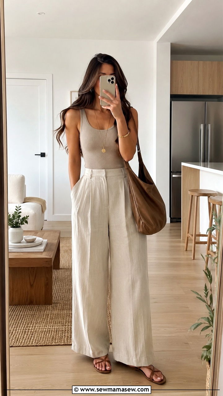 Ribbed Tank And Wide Leg Pants Outfit 65 Degree Weather - 20 Summer outfits for 65 degree weather